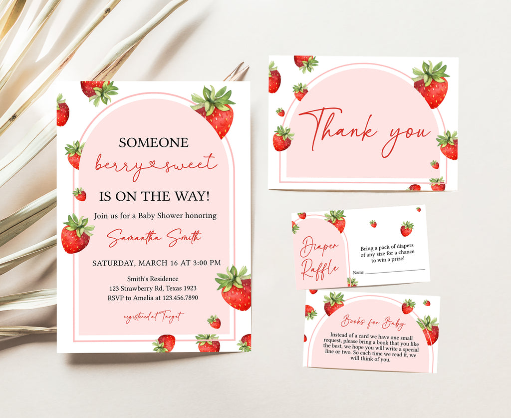 Strawberry Baby Shower Invitation Set