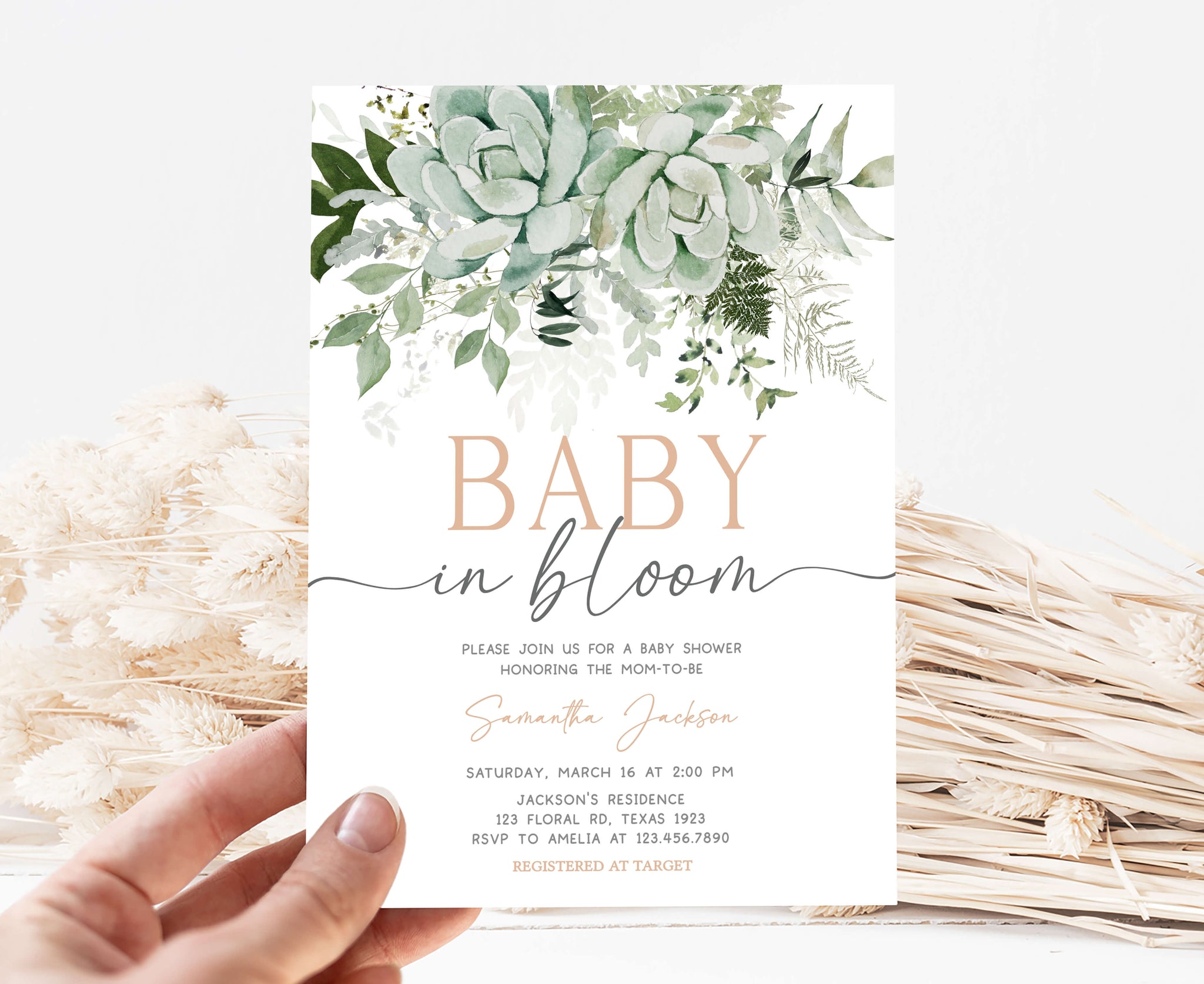 bridal shower invitations with succulents Succulent Baby in Bloom Baby Shower Invitation Template