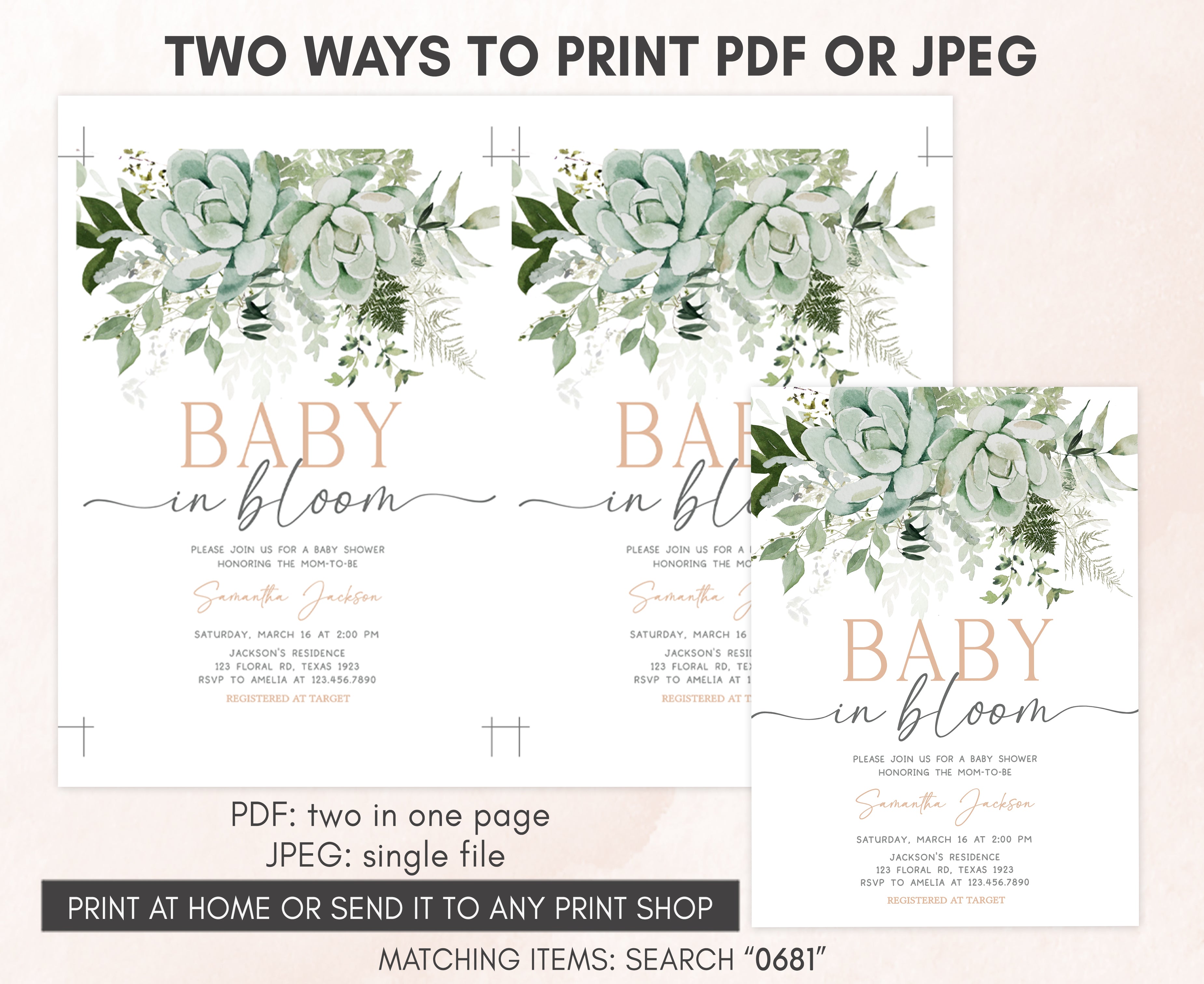 bridal shower invitations with succulents Succulent Baby in Bloom Baby Shower Invitation Template – Cuddle Palette