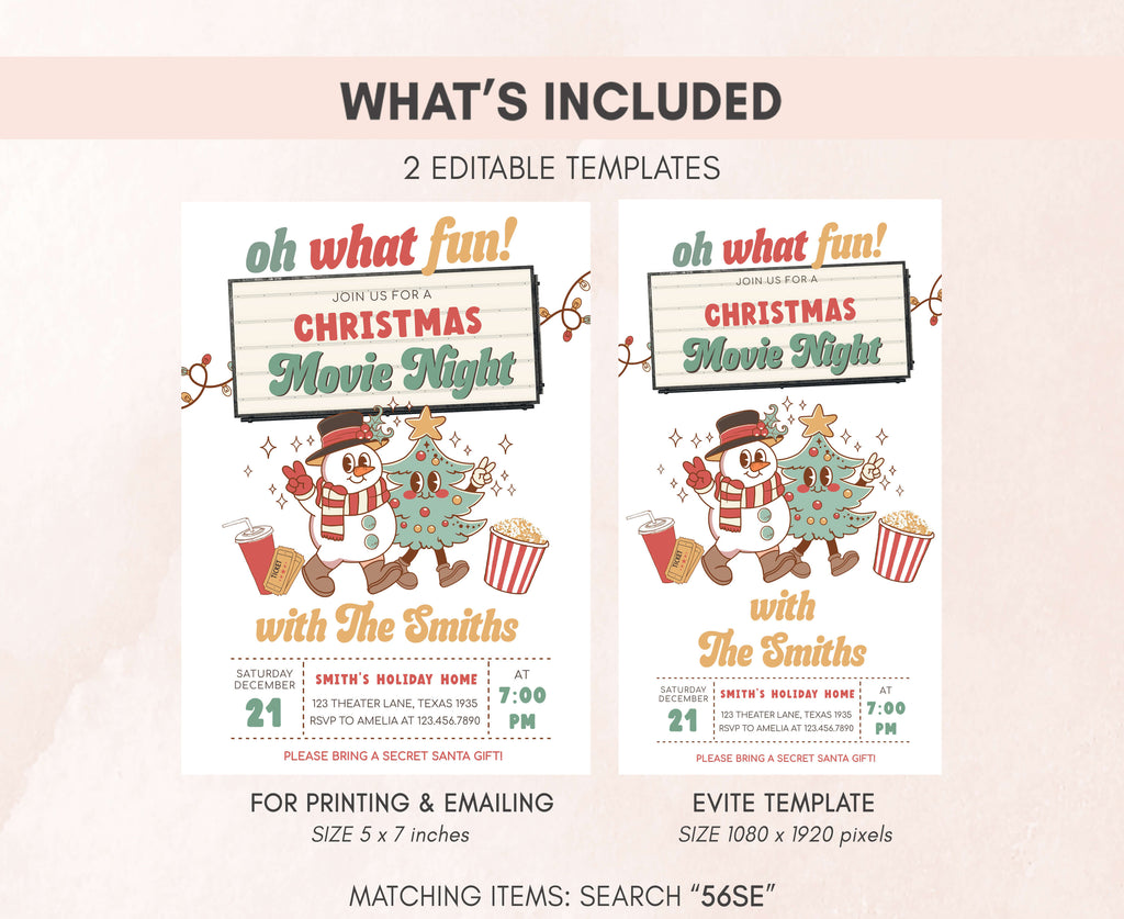 Customizable festive holiday movie invitation for gatherings