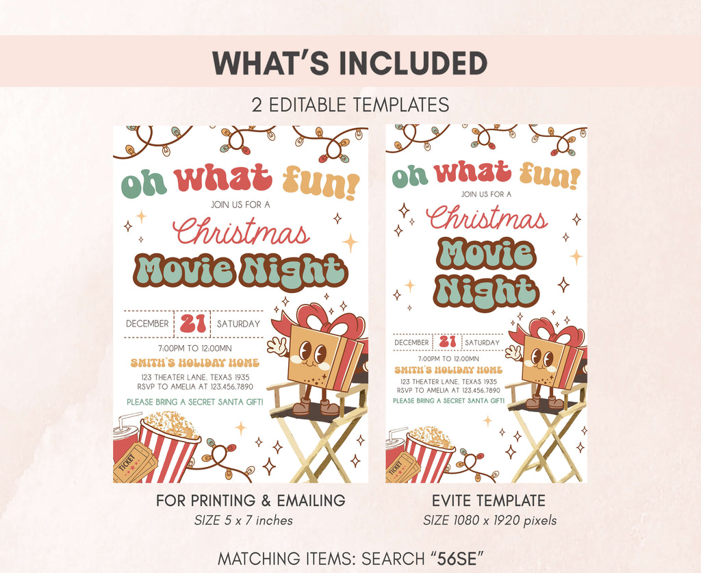 Customizable holiday cinema night invitation for festive events