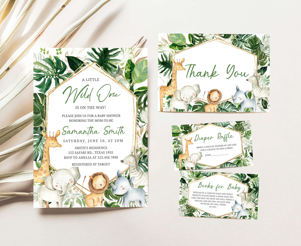 Greenery Safari Baby Shower Invitation Set