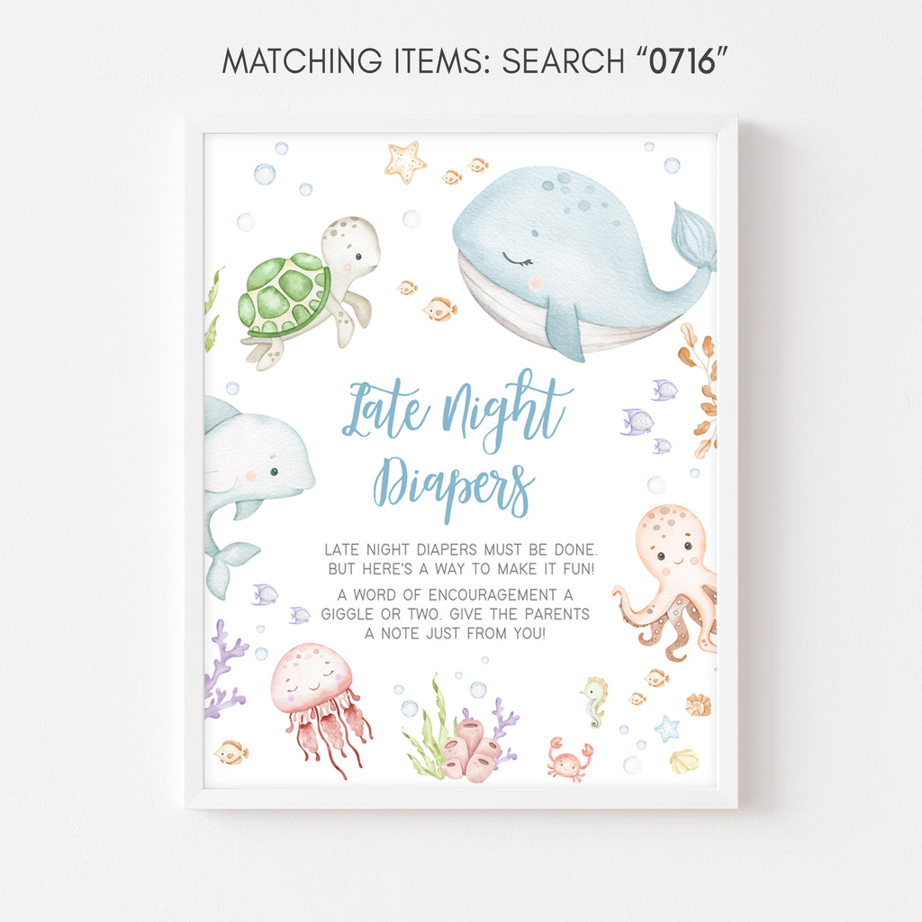Under the Sea Baby Shower Late Night Diapers Sign