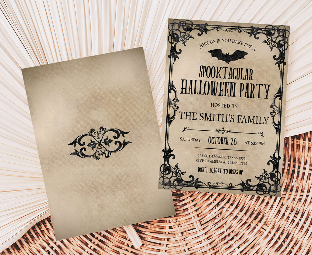 Editable gothic Halloween invitation for costume parties