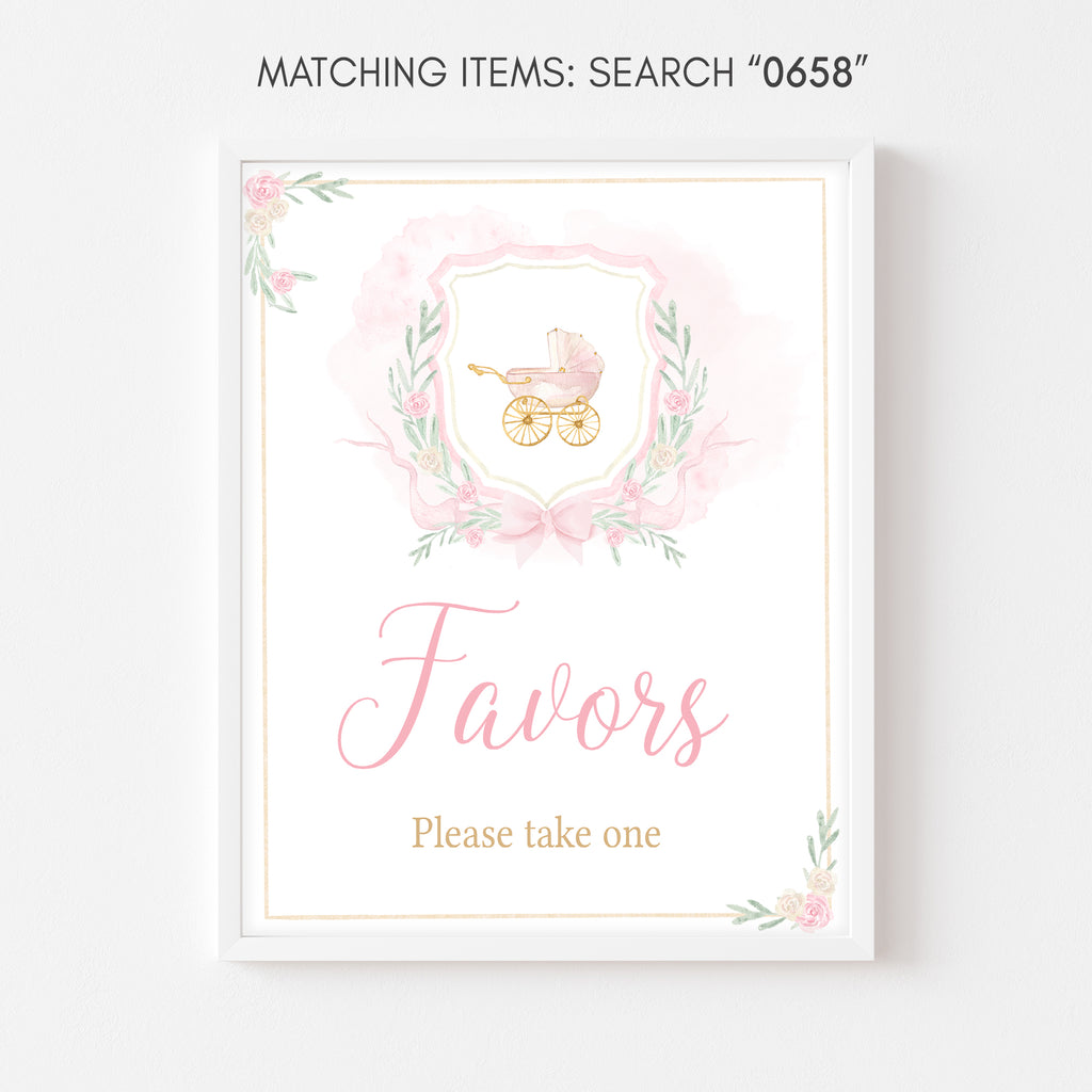 Watercolor Crest Baby Shower Favors Sign