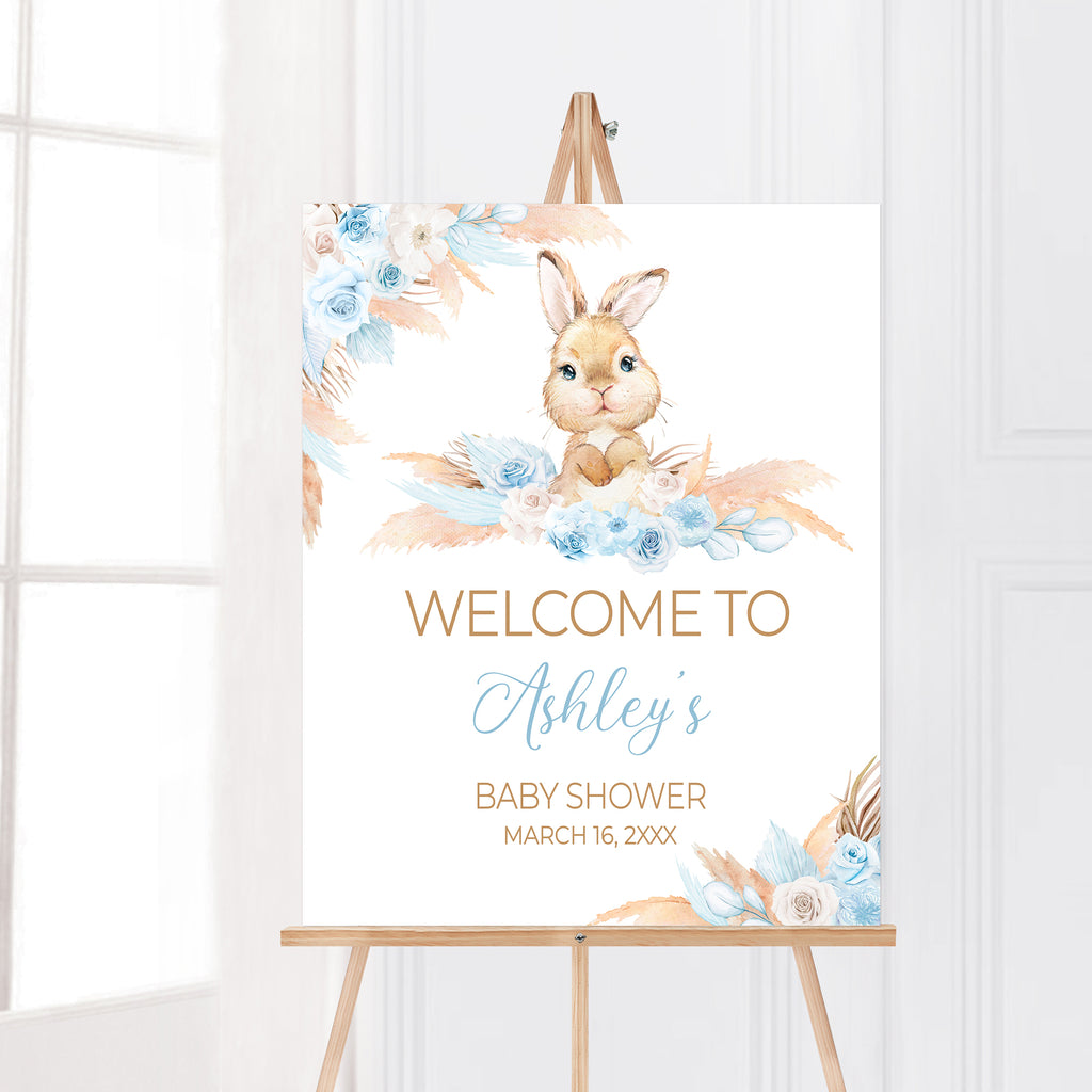 Boy Bunny Rabbit Baby Shower Welcome Sign