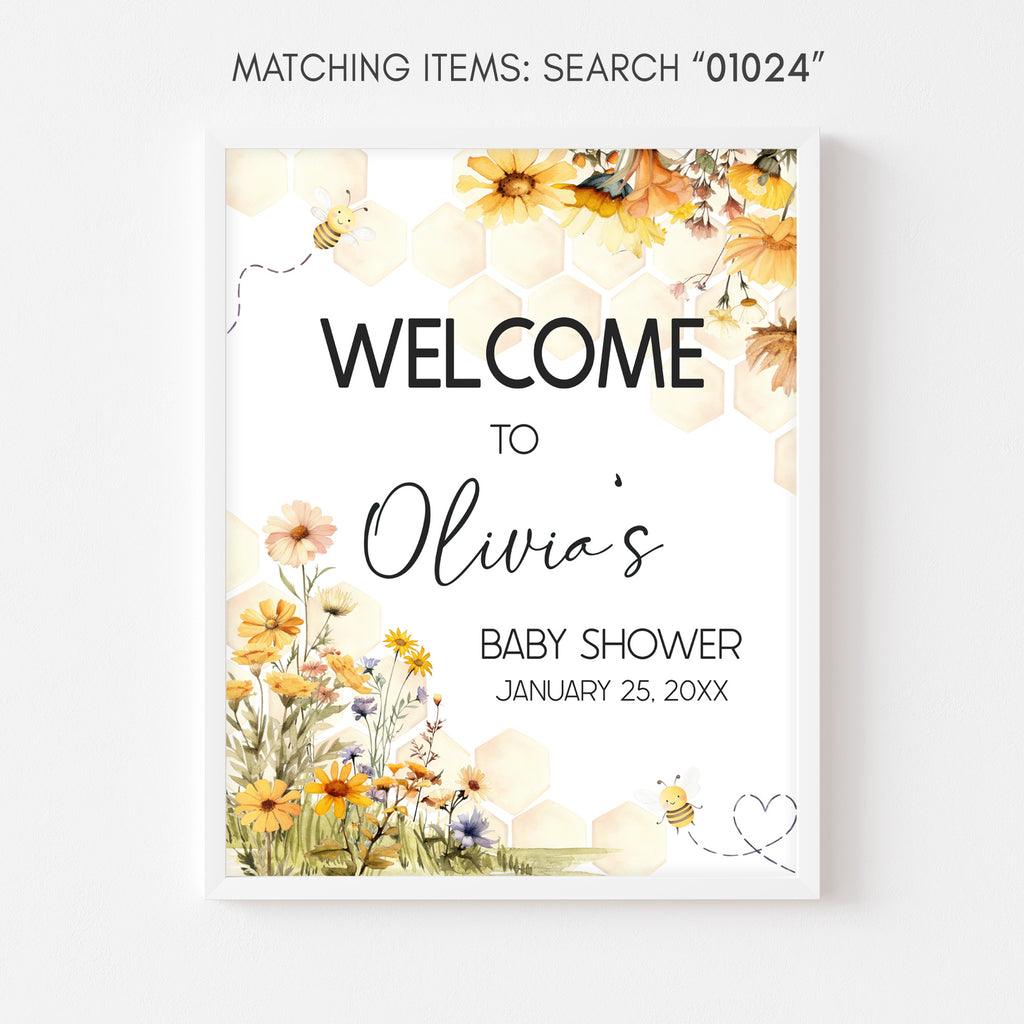 Baby shower welcome sign with floral design on a white background