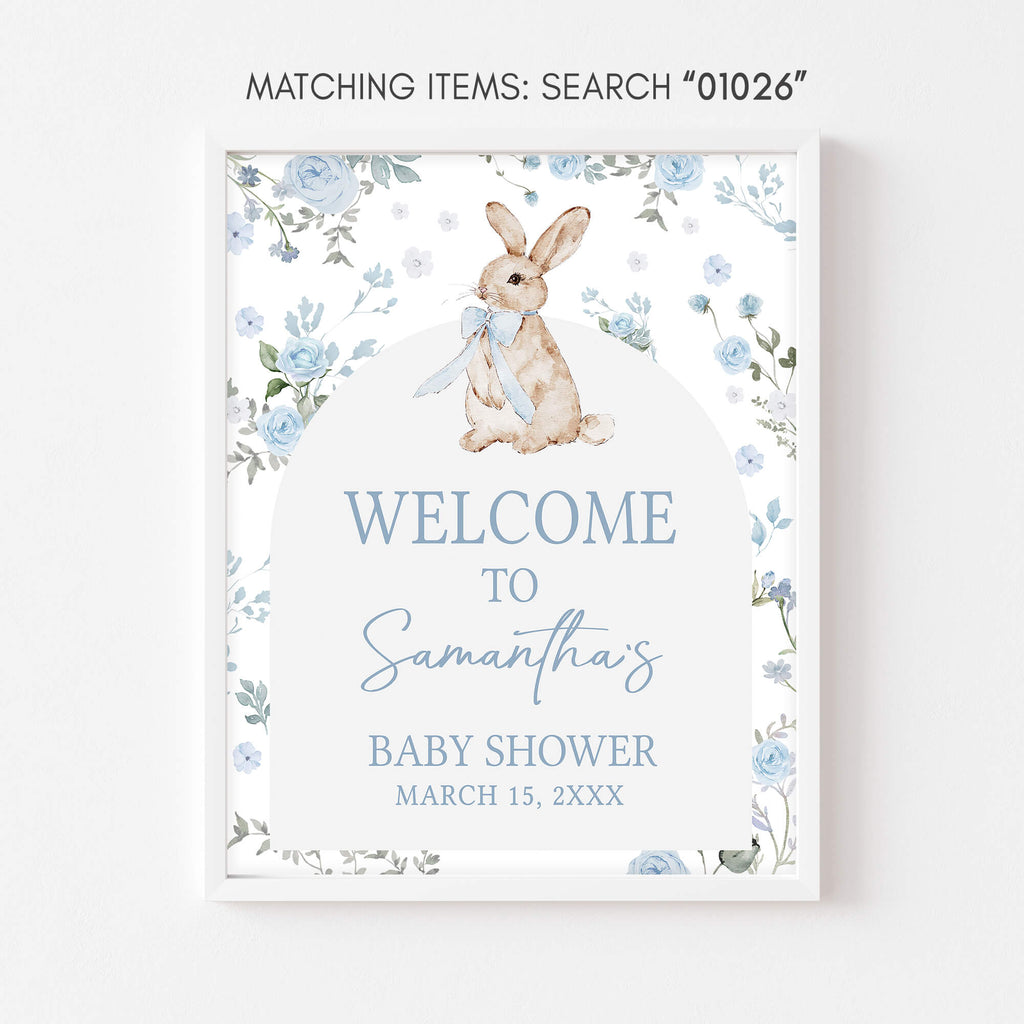 Blue bunny baby boy shower welcome board printable, some bunny blue baby shower welcome sign