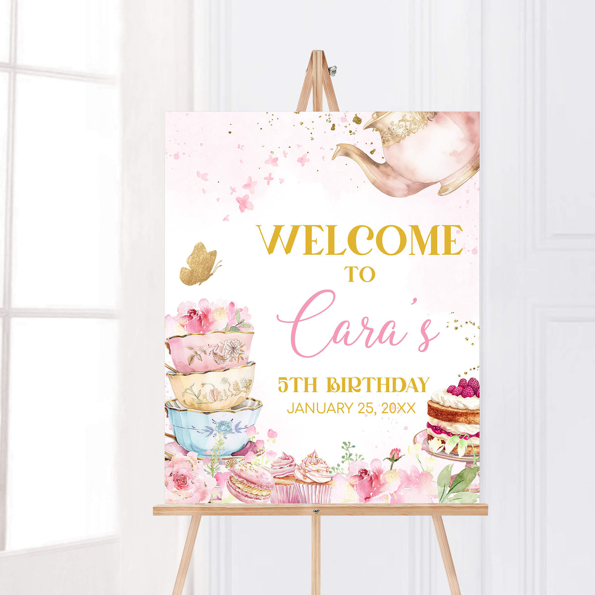 Editable Let’s Par-Tea Birthday Party Welcome Sign – Cuddle Palette