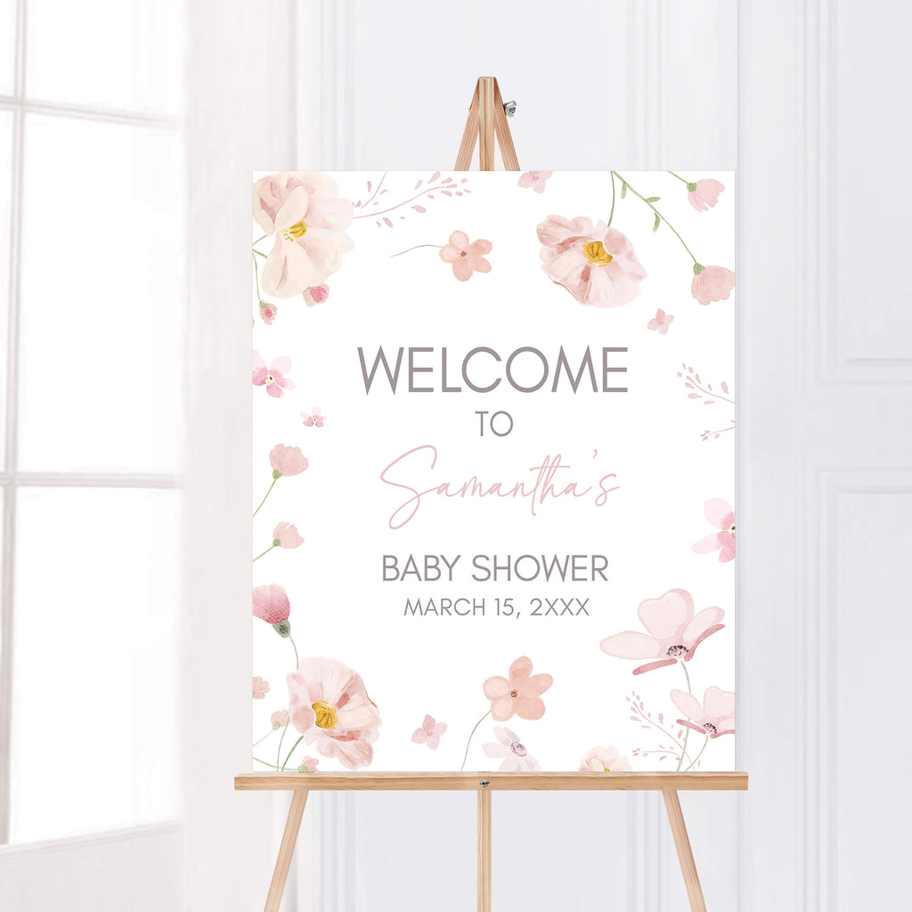 Spring floral welcome sign for baby girl bloom baby shower theme