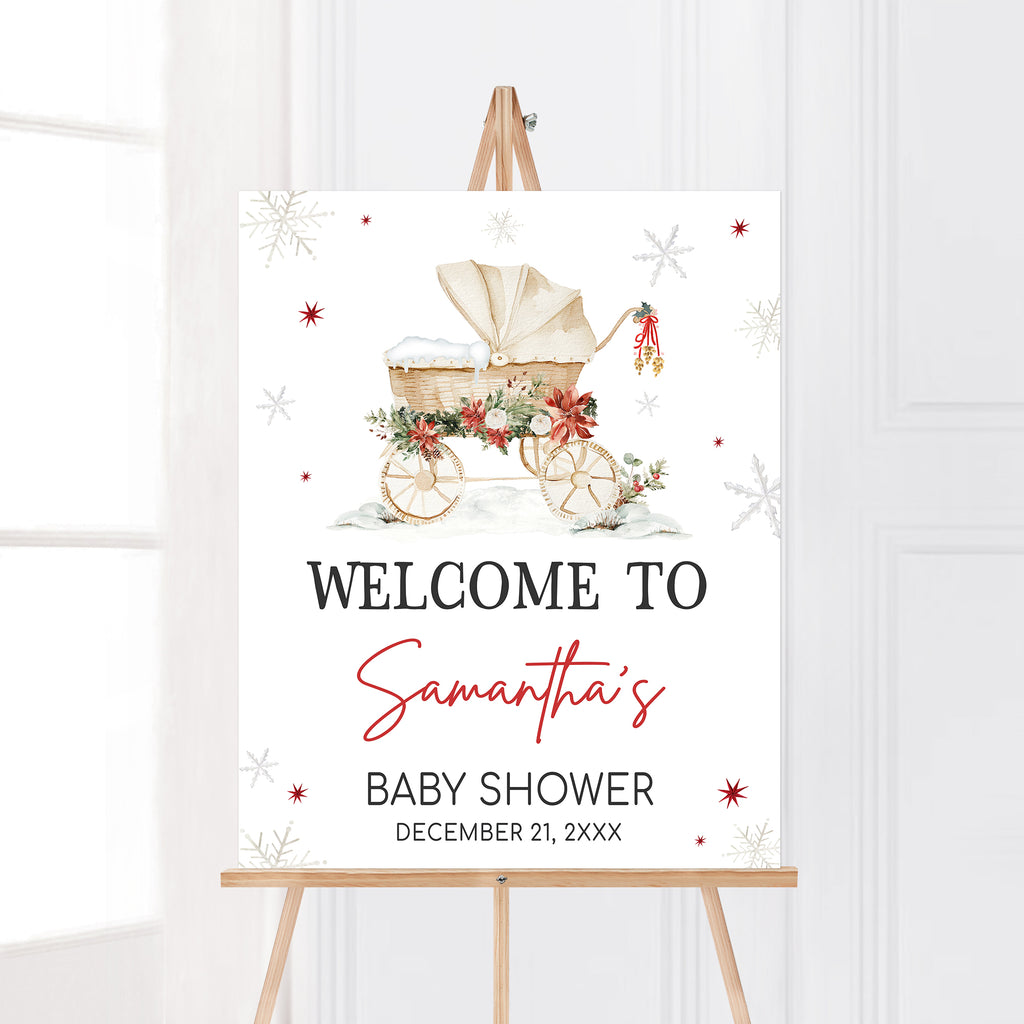 Christmas baby shower welcome sign, gender neutral festive winter holiday decoration