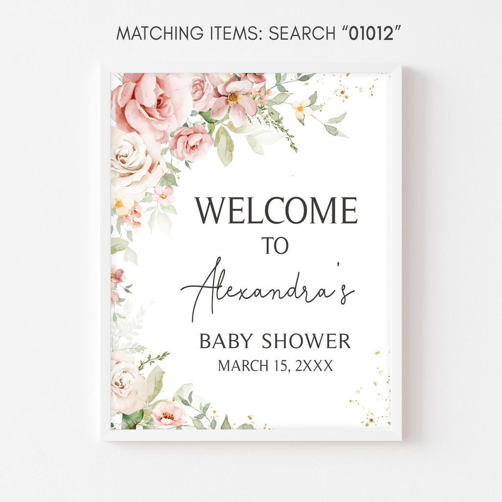 Baby girl shower spring flower themed welcome sign digital template