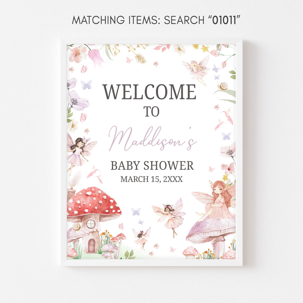 Baby shower welcome poster with fairy design on a white background