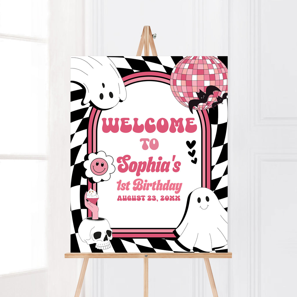Printable Halloween first birthday welcome sign for girls