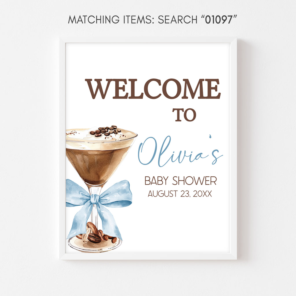 Coffee themed tini one baby boy shower welcome board, digital decor