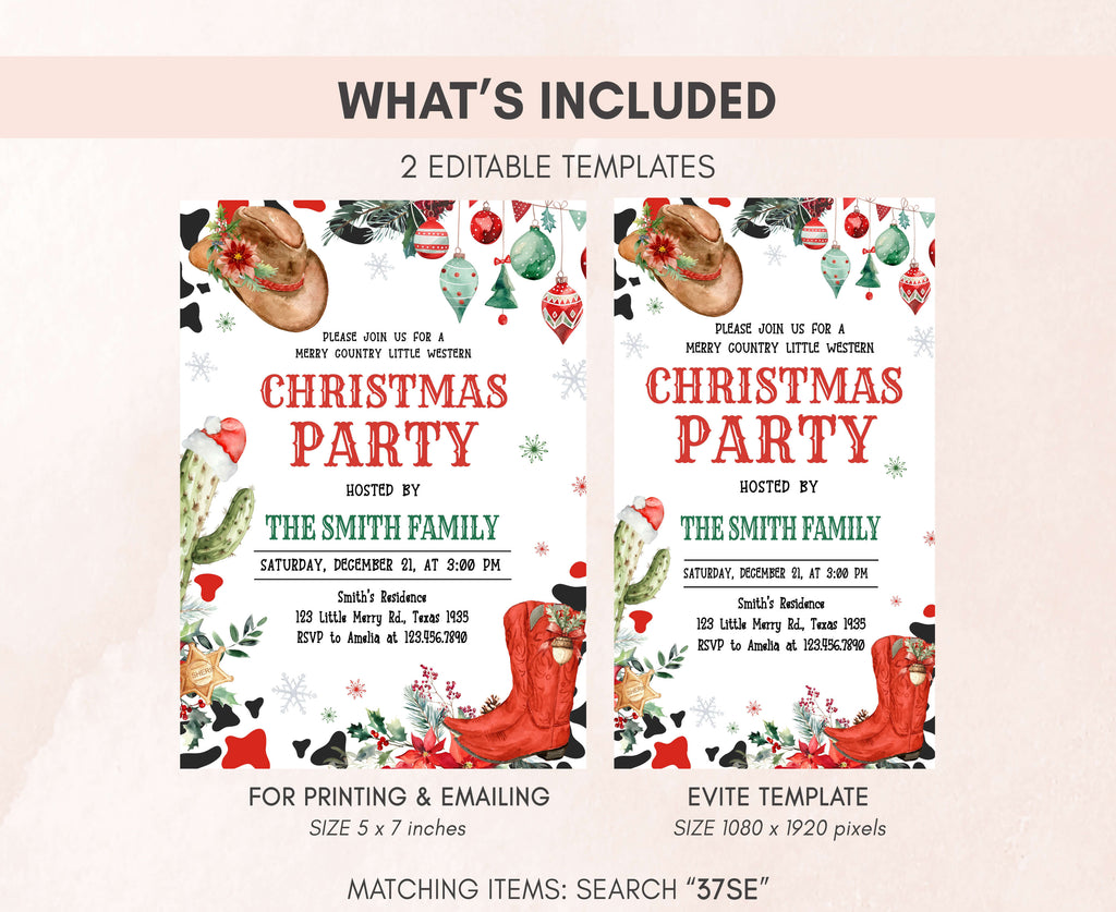 Cowboy boots and cactus holiday party invitation digital download