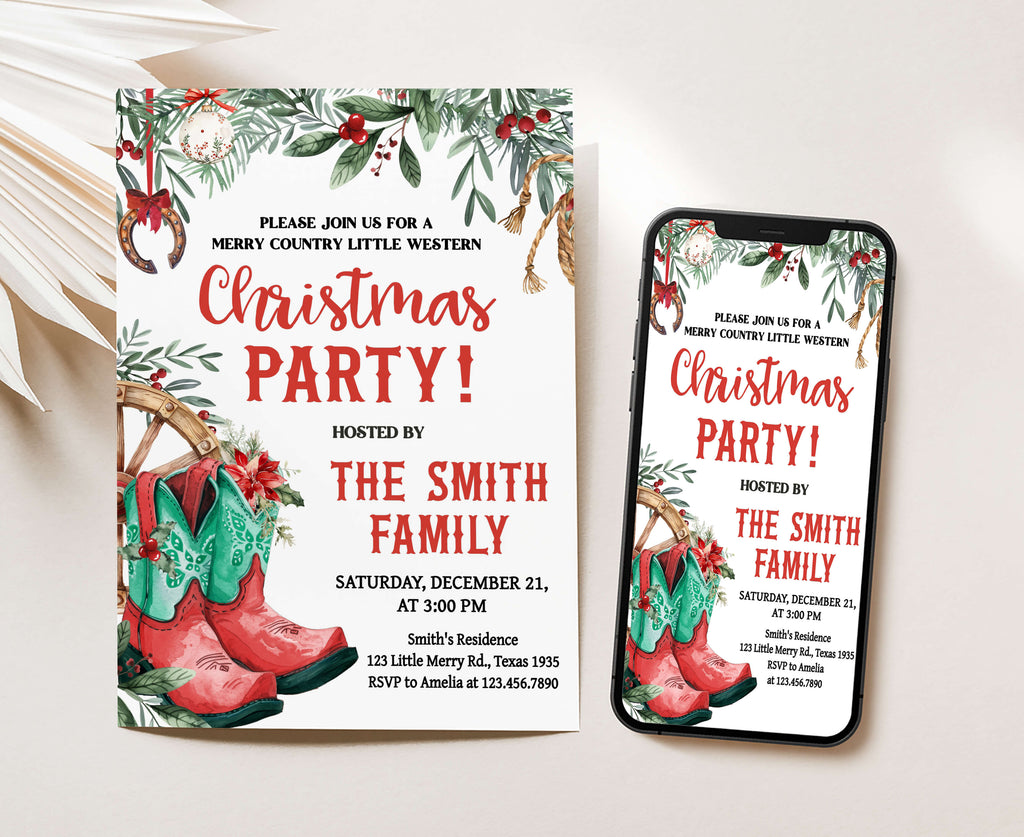 Editable western style Christmas invitation digital download