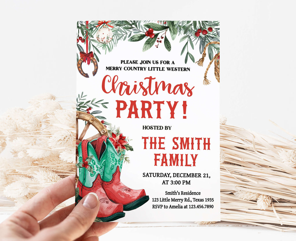 Printable rustic western Christmas party invitation template