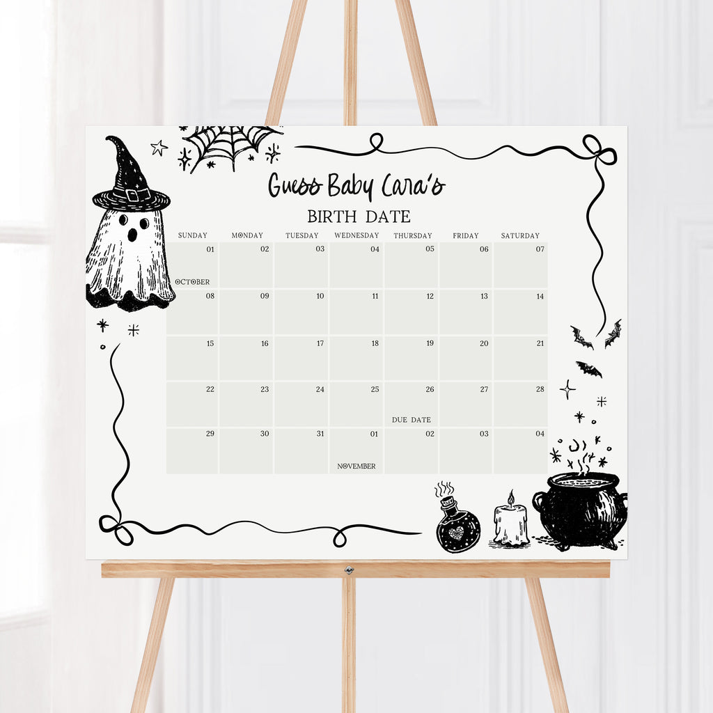 A baby is brewing Halloween due date calendar, witchy baby shower game, spooky gender neutral