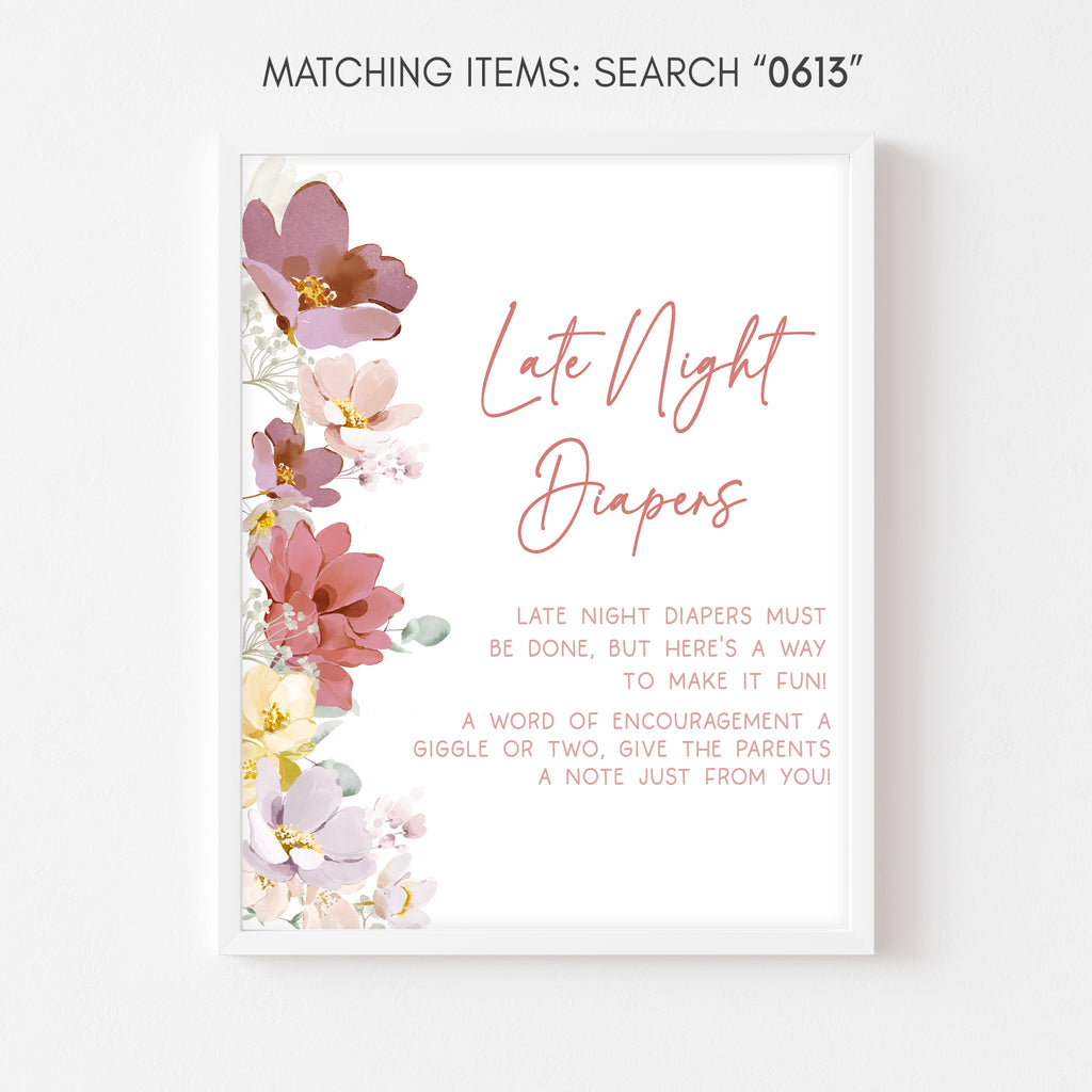 Baby in Bloom Baby Shower Late Night Diapers Sign