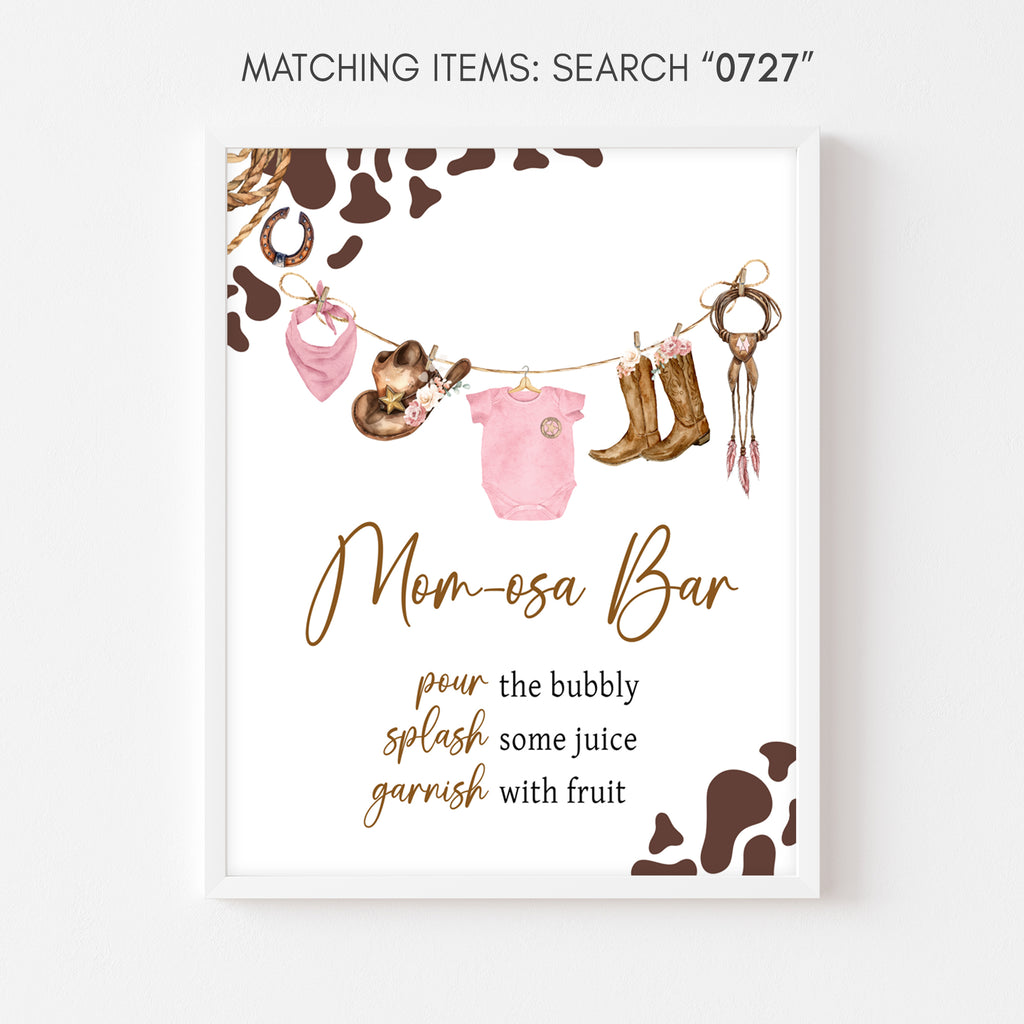 Pink Cowgirl Baby Shower Mom Osa Bar Sign