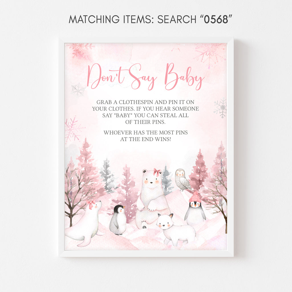 Girl Arctic Animals Baby Shower Don't Say Baby Sign
