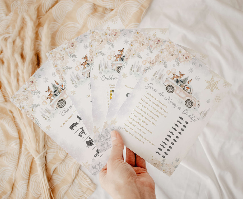 Gender Neutral Winter Woodland Baby Shower Games Bundle