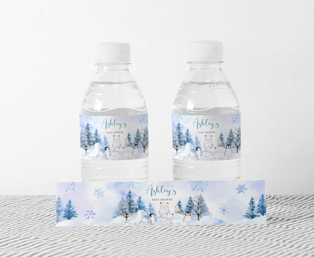 Boy Arctic Animals Baby Shower Bottle Label