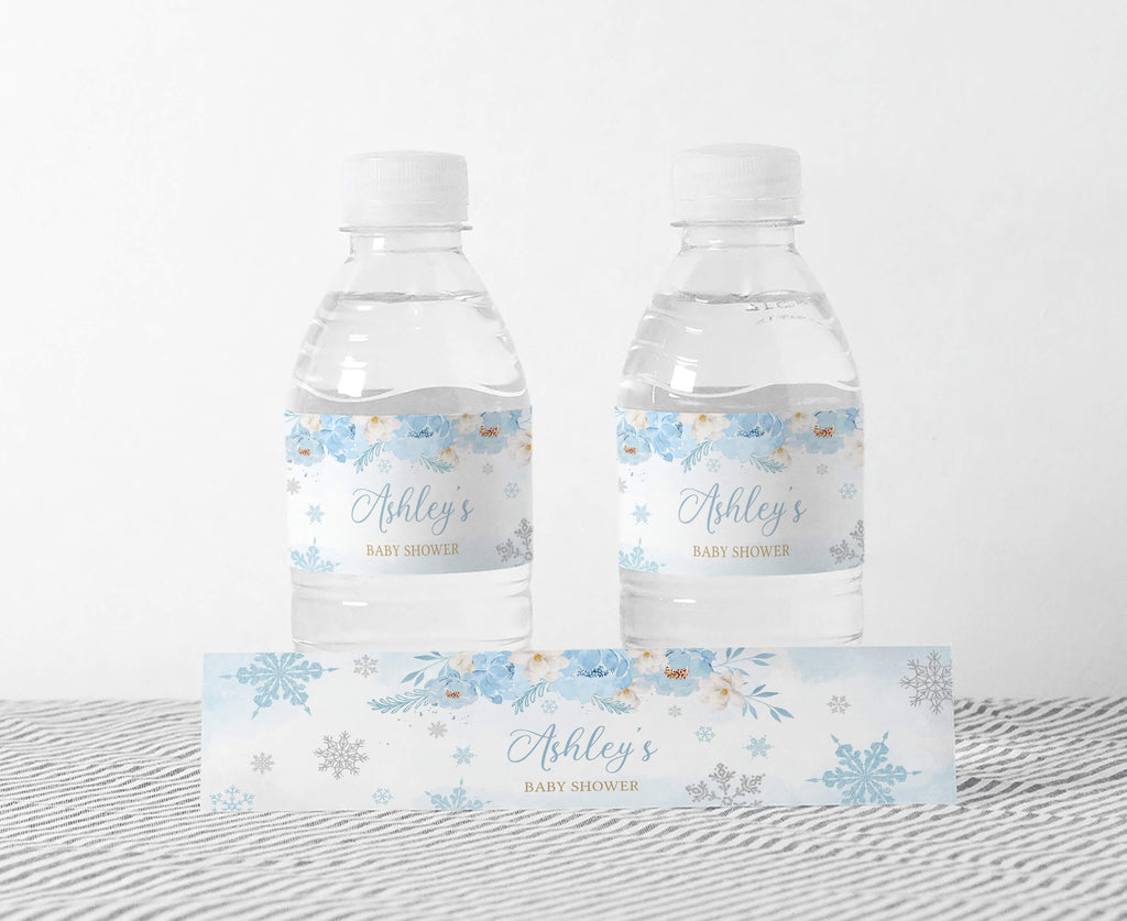 Blue A Little Snowflake Baby Shower Bottle Label