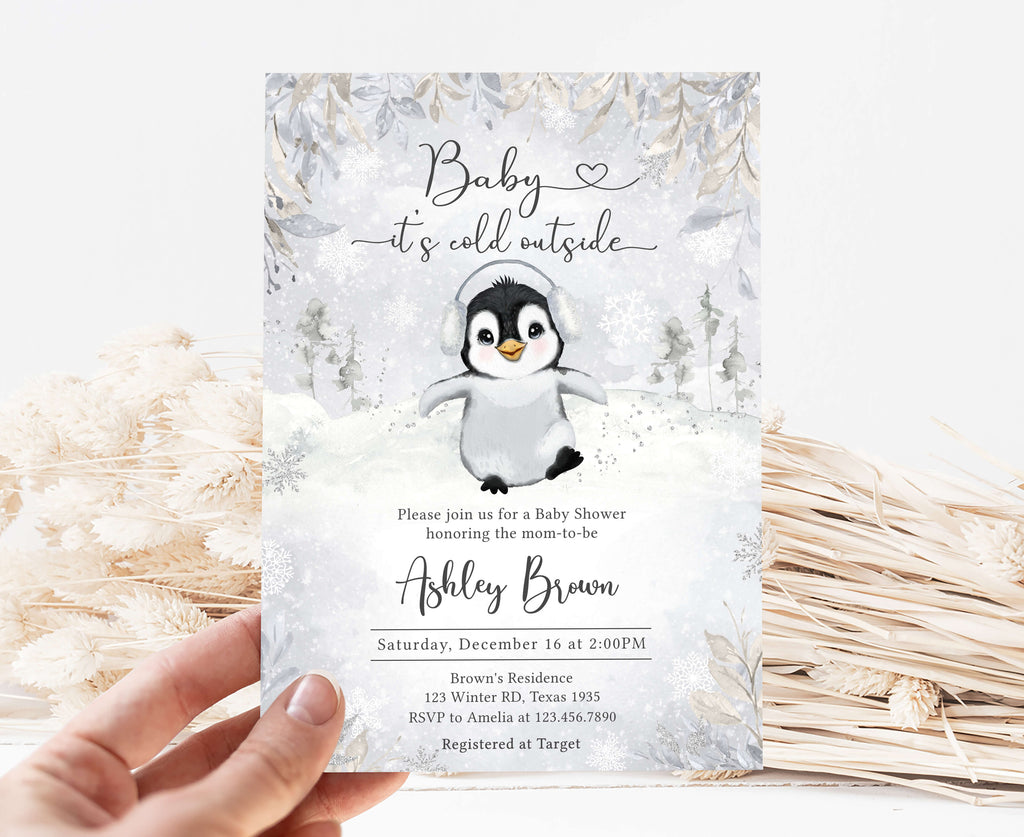 Winter Penguin Baby Shower Invitation