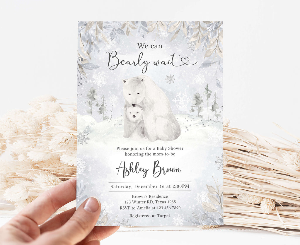 Winter Polar Bear Baby Shower Invitation