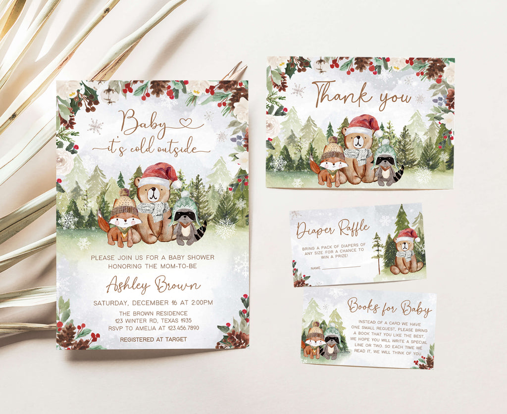 Winter Woodland Baby Shower Invitation Set