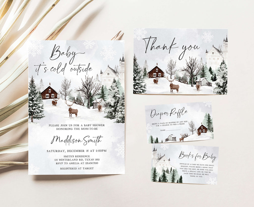 Baby It's Cold Outside Winter Woodland Baby Shower Invitation Set