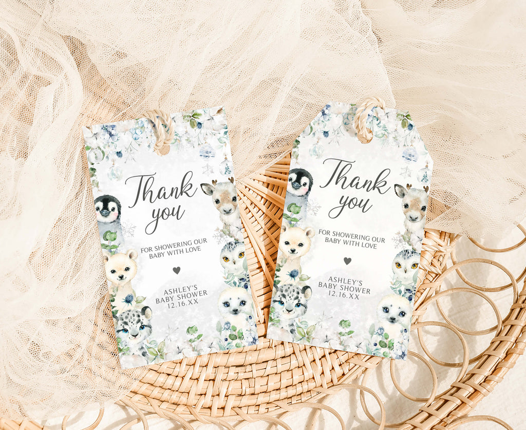 Winter Arctic Animals Baby Shower Favor Tag