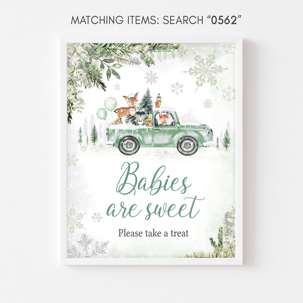 Winter Woodland Sage Green Truck Baby Shower Babies are Sweet Sign