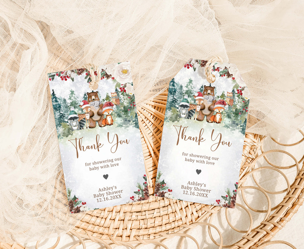 Floral Winter Woodland Baby Shower Favor Tag