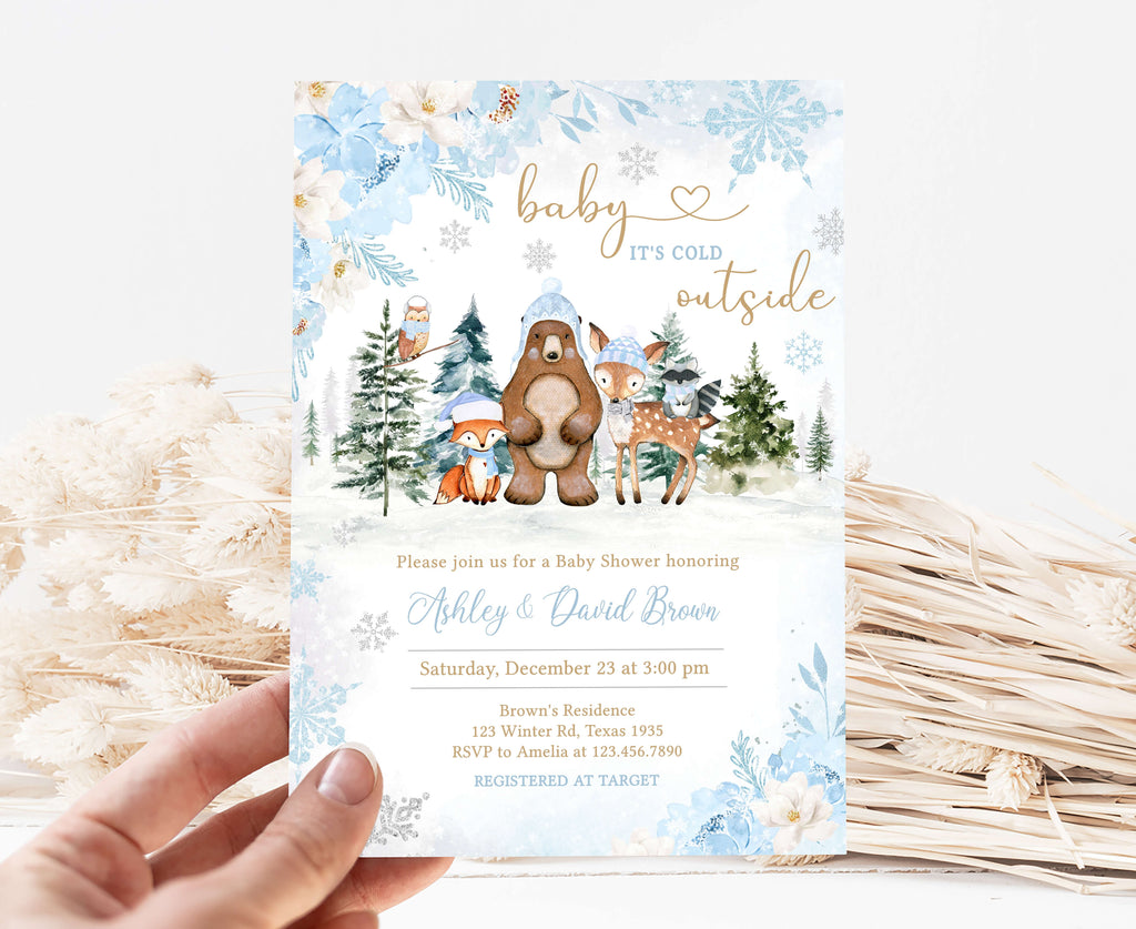 Boy Winter Woodland Baby Shower Invitation