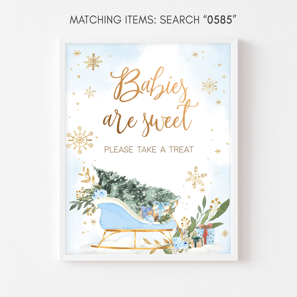 Winter baby shower babies are sweet sign boy with snowflake and sleigh design