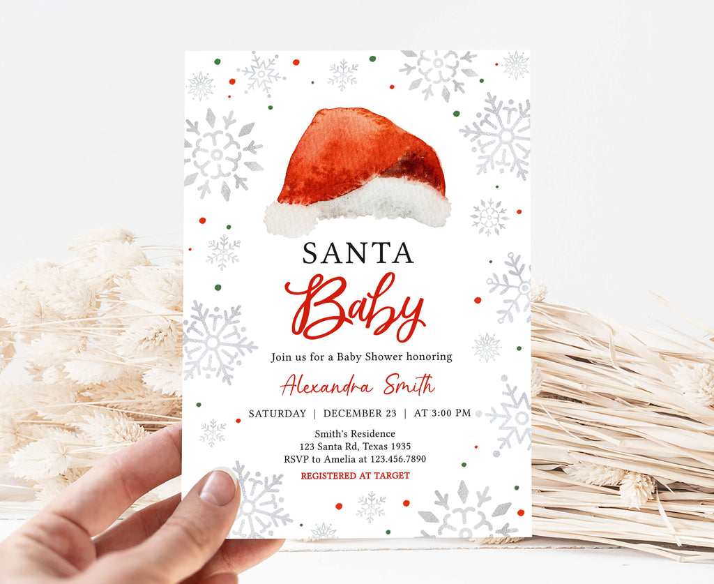 Christmas Baby Shower Invitation | Santa Baby Holiday Invite, Winter Baby Shower Invitation | Printable Snowflake Holiday Invite
