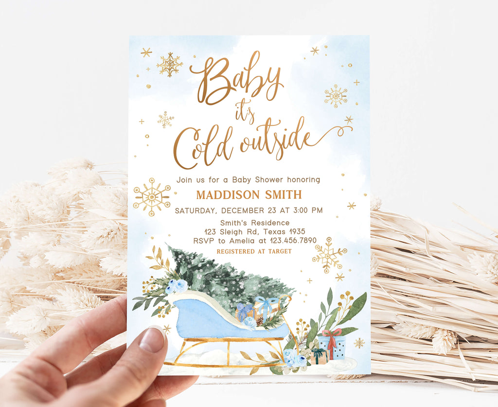 Baby it’s cold outside blue winter baby shower invitation boy, pintable winter wonderland baby shower invitation for boy