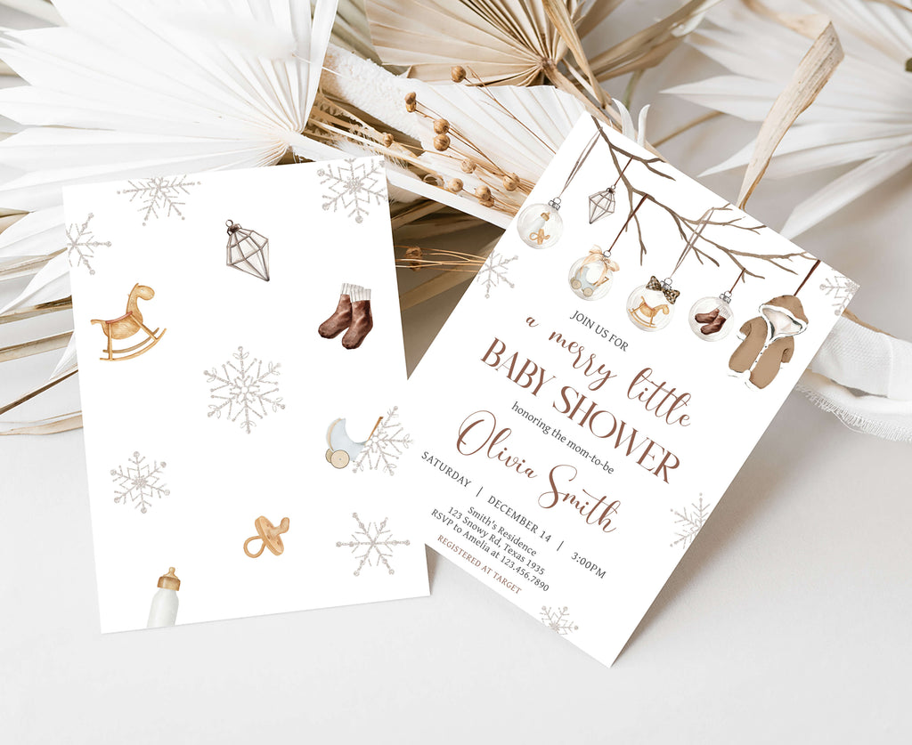 Editable neutral baby shower invitation for Christmas theme, Printable Christmas baby shower invitation for boy or girl