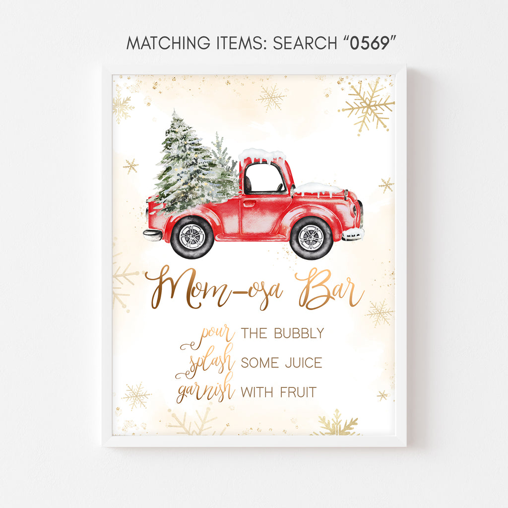 Winter baby shower mom osa bar sign, rustic holiday red truck with snowflake neutral design