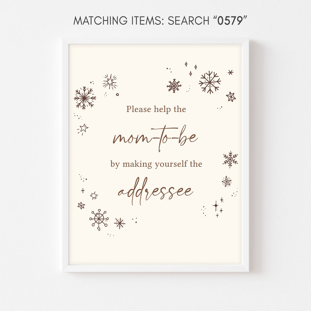 Winter baby shower envelope station sign with rustic snowflake design