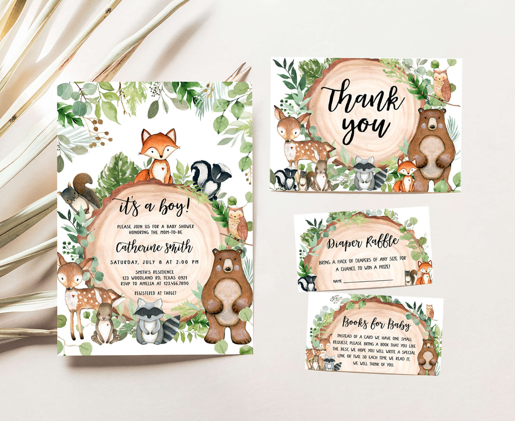 Woodland Baby Shower Invitation Set