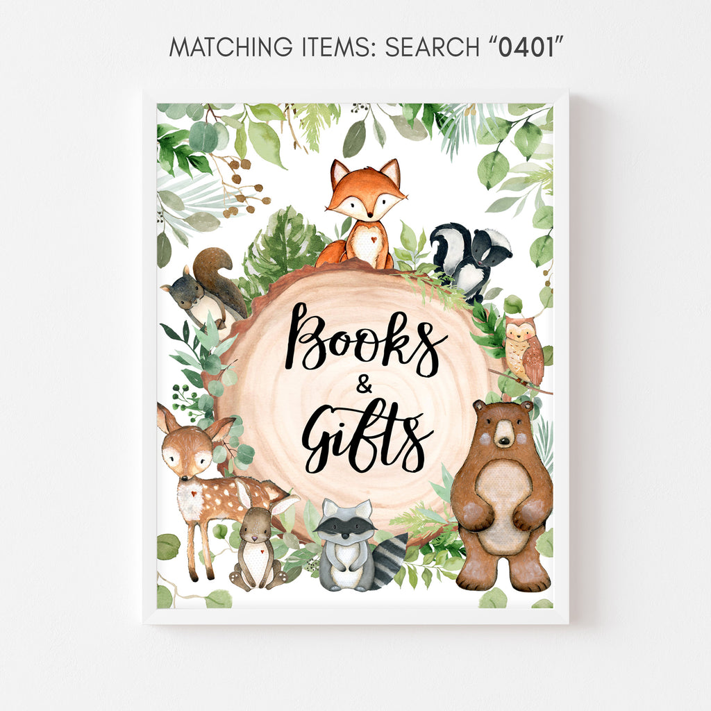 Woodland Baby Shower Books and Gifts Sign