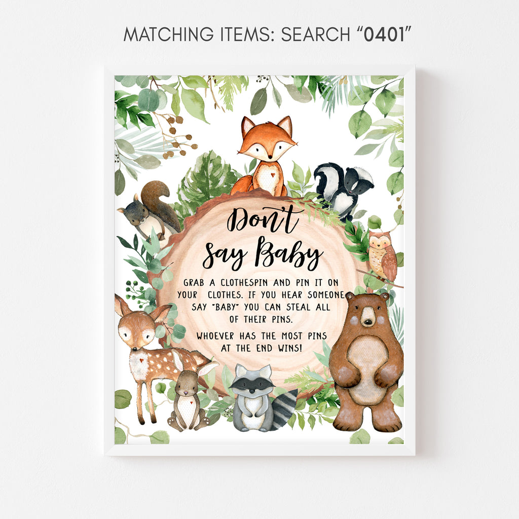 Woodland Baby Shower Don't Say Baby Sign