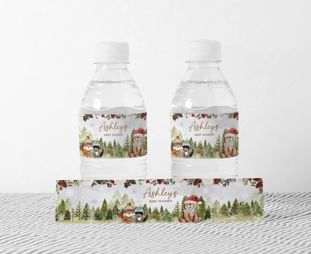 Winter Woodland Baby Shower Bottle Label